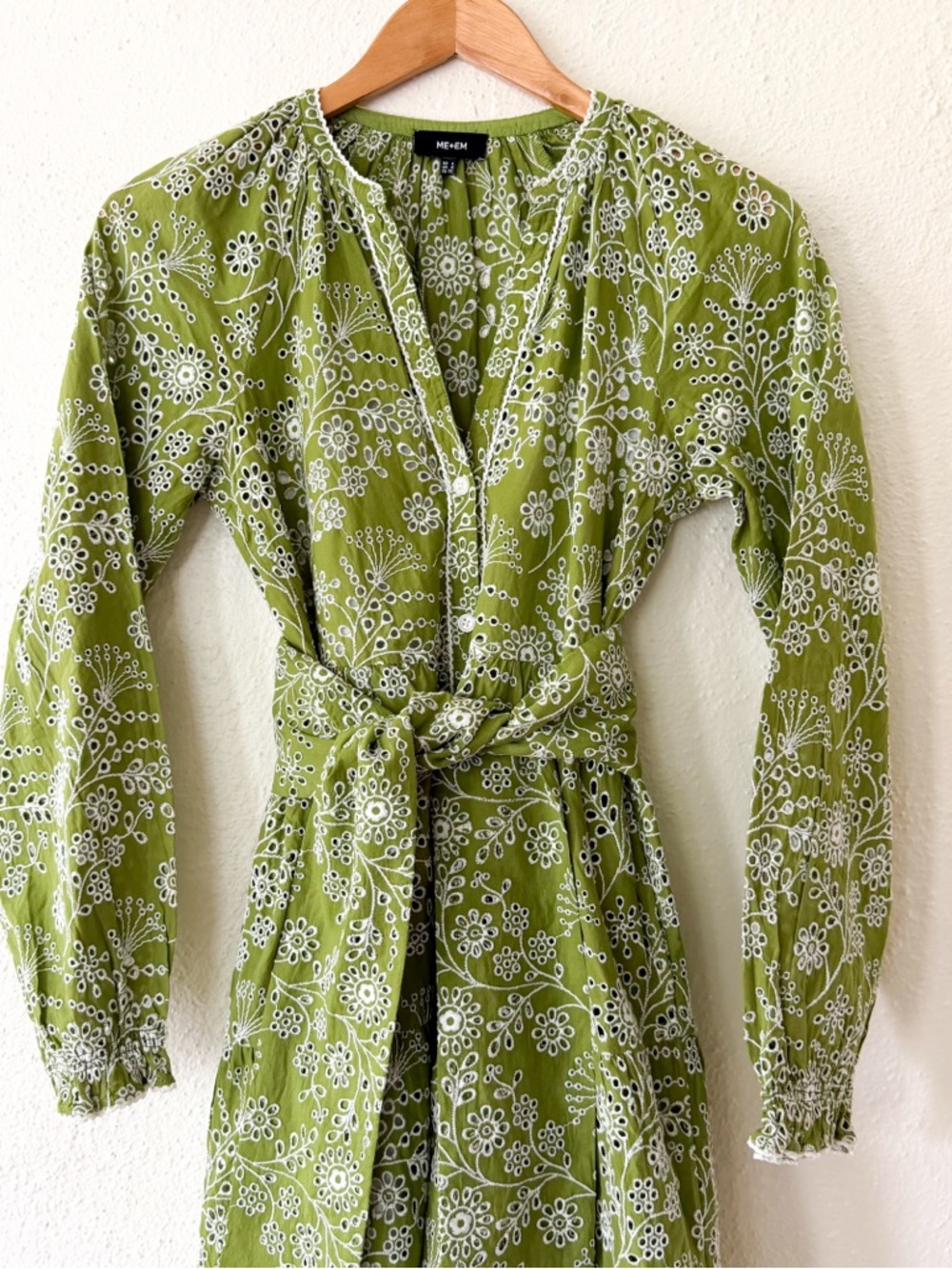 ME+EM Bespoke Contrast Green Broderie Long Sleeve Midi Dress - Picture 4 of 9